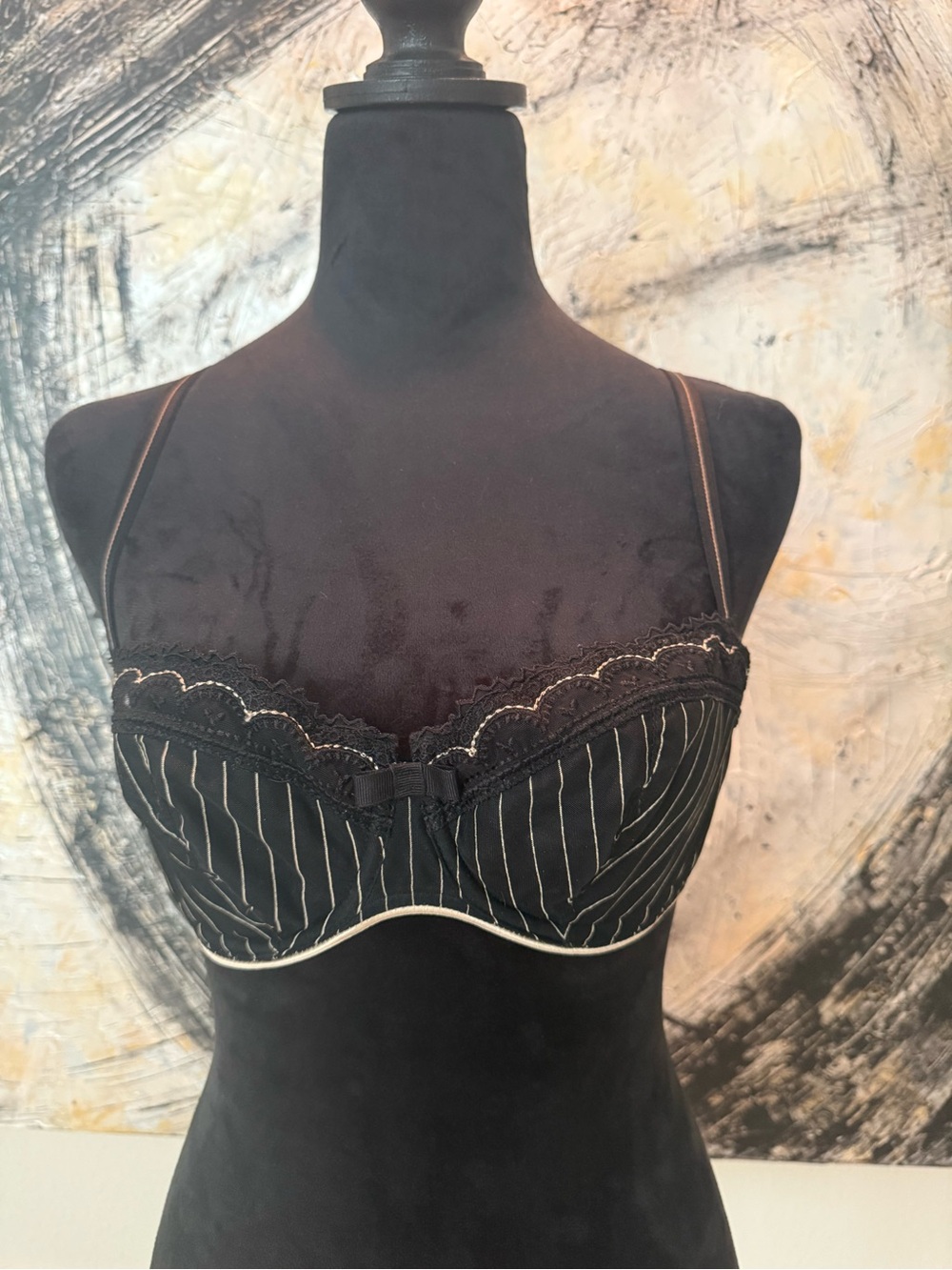 Chantelle Black Pinstripe Lace-Trim Balconette Bra